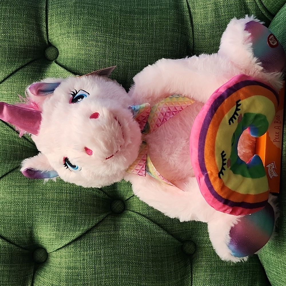 Peek A Boo Plush Unicorn with Rainbow Accents